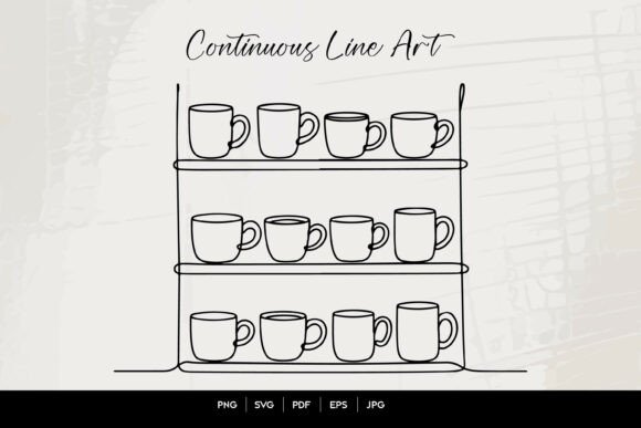 Coffee Cups Shelf Line Art