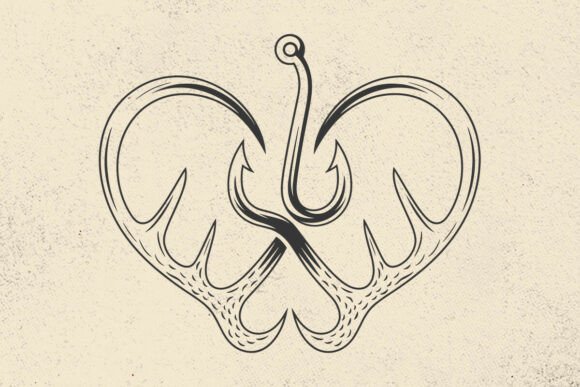 Fishing Hook Antler Heart SVG, Hunting