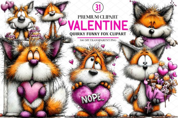 Quirky Funny Valentine Fox Clipart