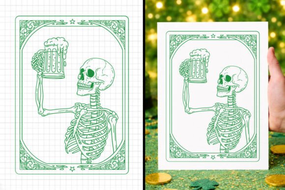 St Patricks Skeleton Beer Tarot Card SVG