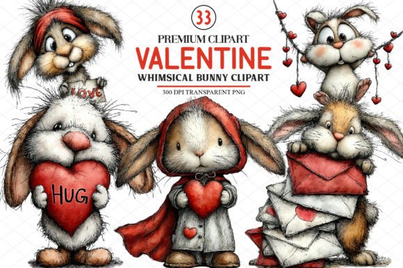 Whimsical Valentine Bunny Clipart